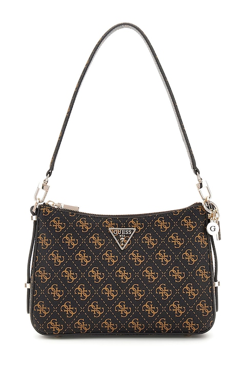 Guess, Чанта за рамо Carly от еко кожа с лого, Черен, Кафяв