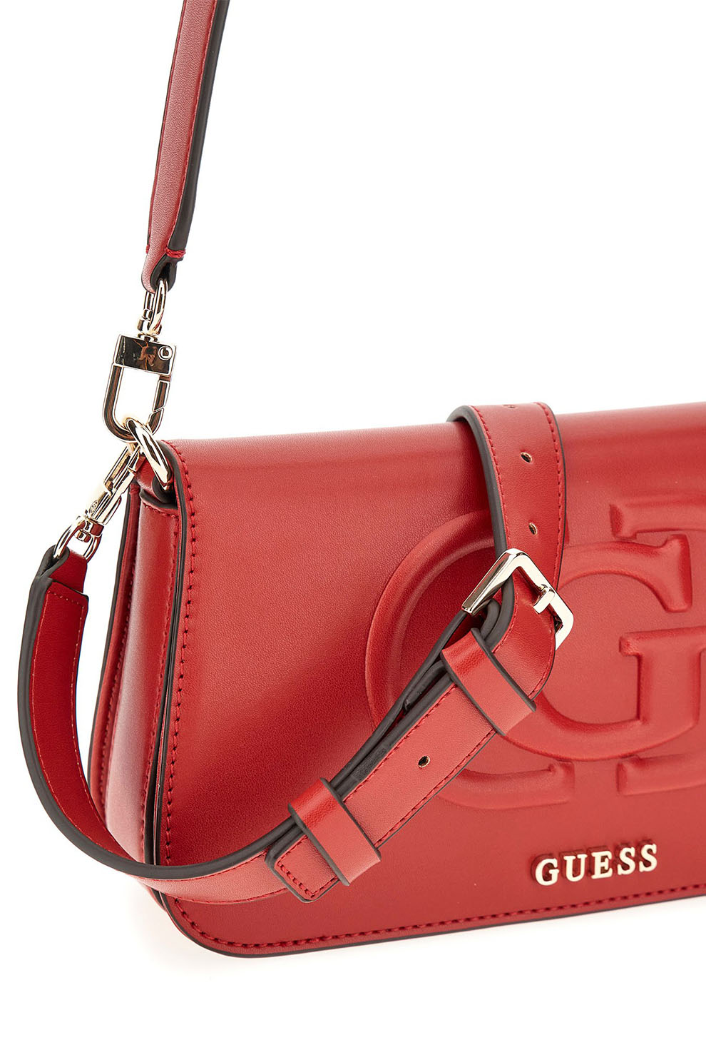 GUESS, Geanta de piele intoarsa cu bareta de umar si clapa Mietta