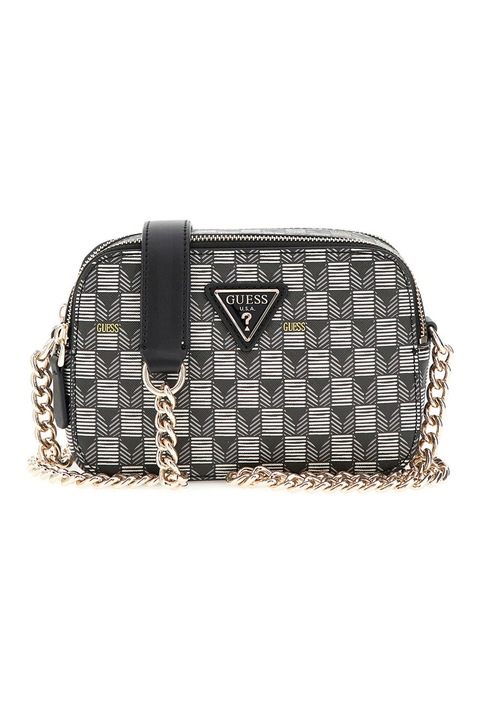 Guess, Geanta crossbody cu model Vikky II, Negru, Alb