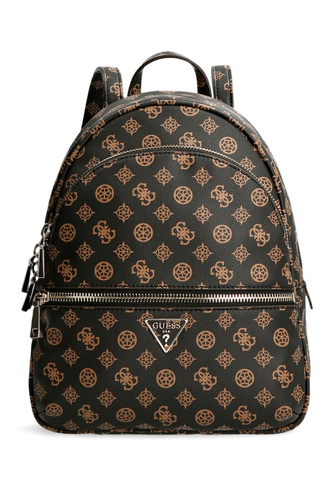 GUESS, Rucsac cu imprimeu logo, Negru, Maro