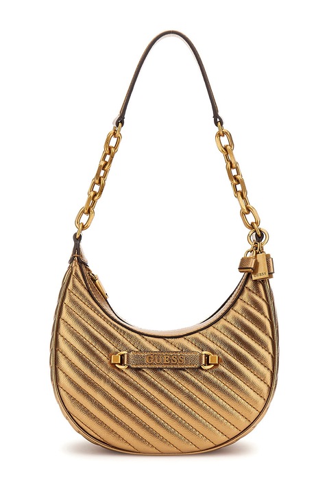 Guess, Geanta hobo de piele ecologica cu aspect metalizat Sela, Bronz