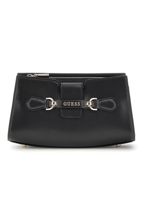 GUESS, Екологична кожена чанта през рамо с метално лого Nolana, Черна