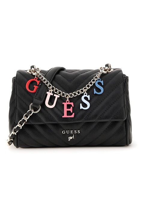 GUESS, Keresztpántos steppelt táska, Fekete