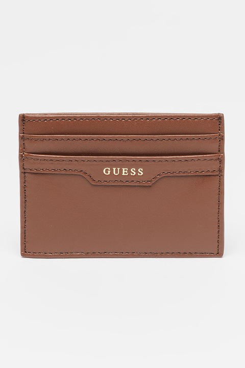 Guess, Кожен калъф за карти с лого, Кафяв