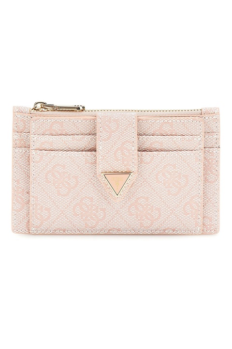 GUESS, Портфейл с лого десен, Екологична кожа, Optical white, Dusty pink