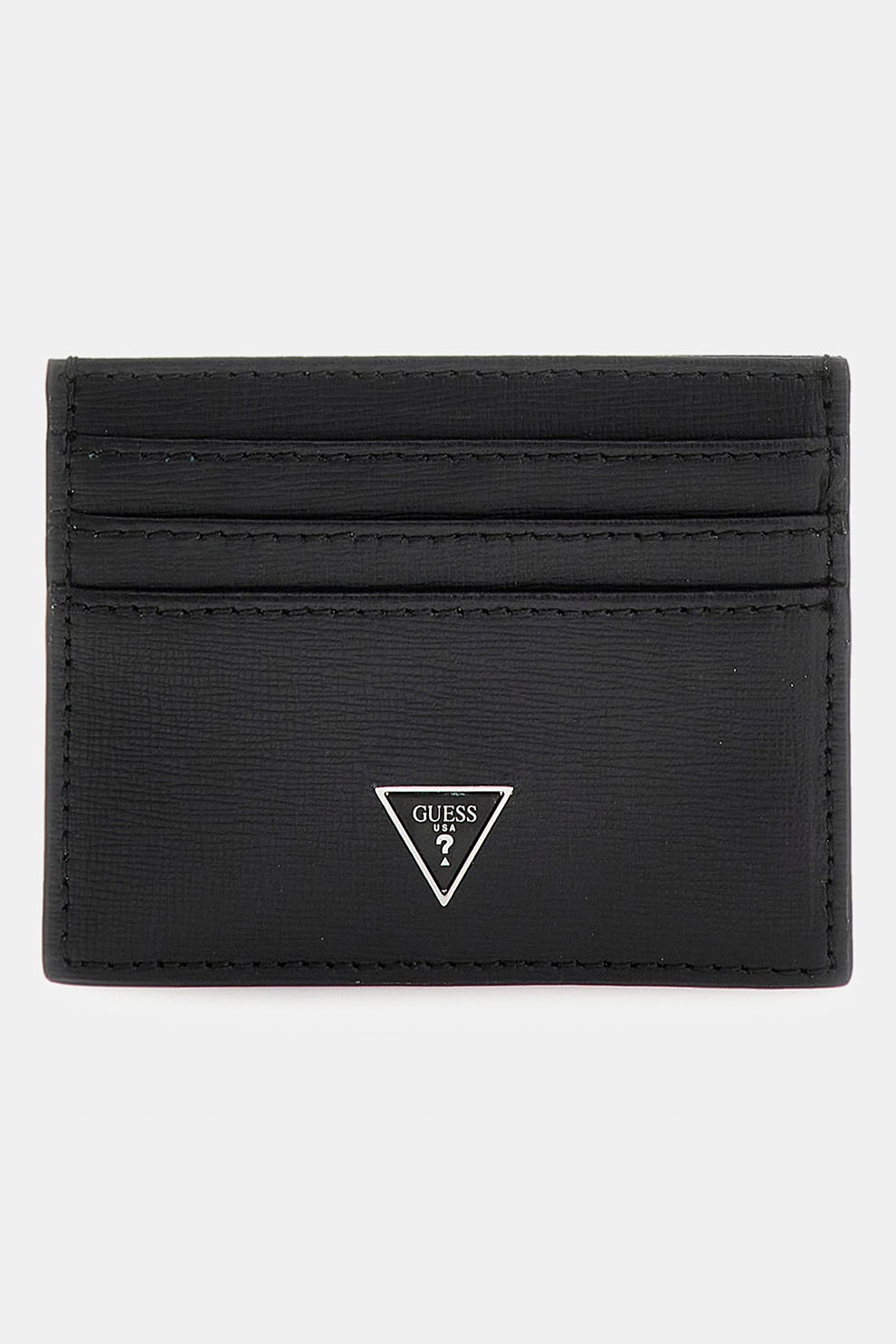 GUESS, Portcart de piele cu logo, Negru
