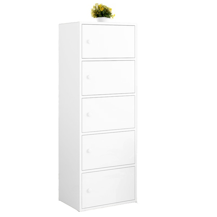Comoda BADU Furniture Factory, 5 Sertare, 40 x 24 x 127cm, Pal, Alb, mare