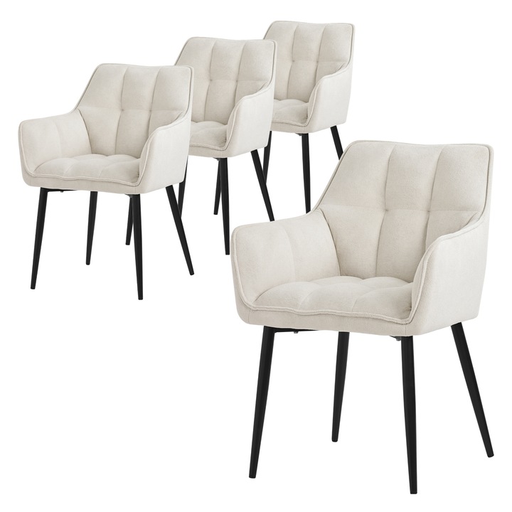 Set 4 scaune de living, ML-Design, crem, tesatura textila, 57 x 63 x 90 cm, ergonomic, usor de ansamblat