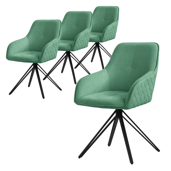 Set 4 scaune living / dining ML-Design, verde, tesatura textila, 57 x 61 x 84.5 cm, ergonomic, usor de ansamblat, rotativ la 360 °