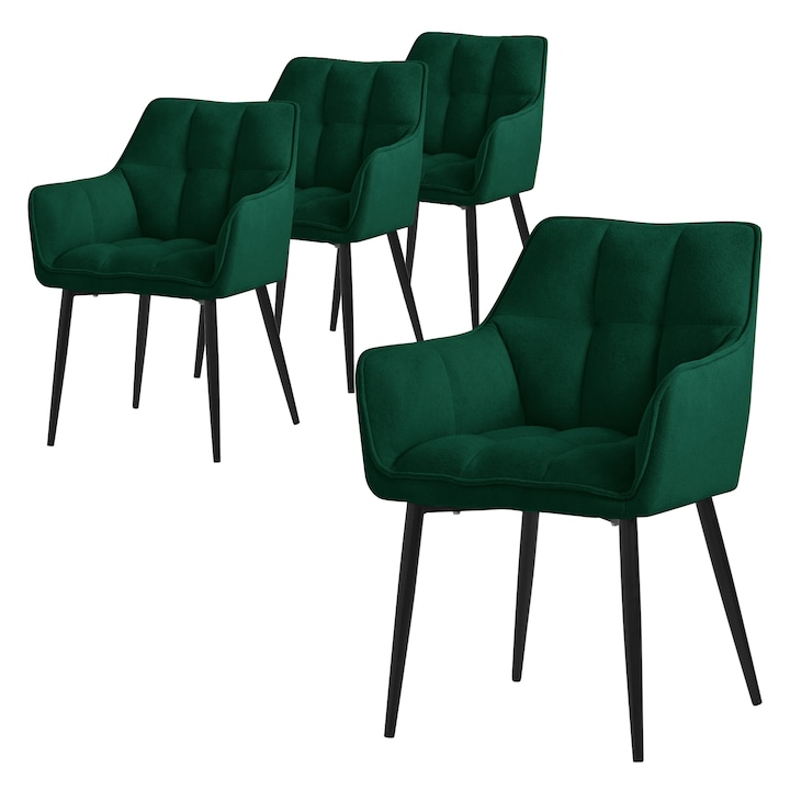 Set 4 scaune de living, ML-Design, verde inchis, tesatura textila, 57 x 63 x 90 cm, ergonomic, usor de ansamblat