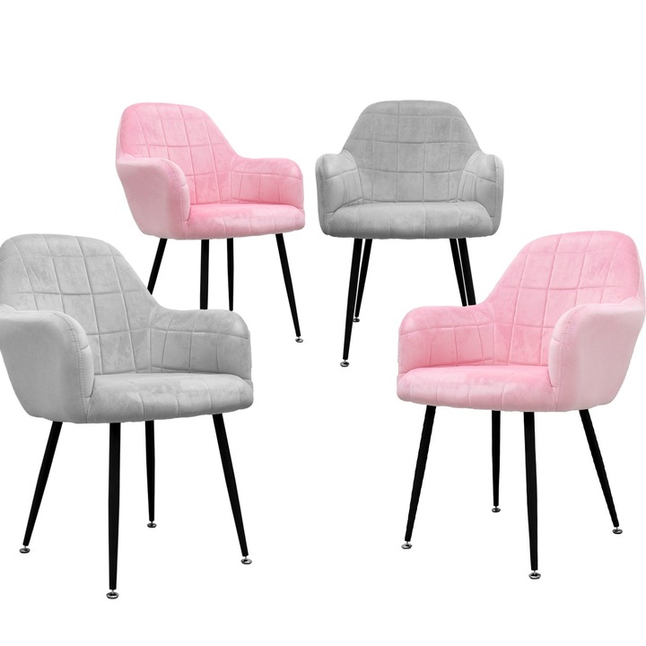 Set 4 scaune dining / living ML-Design, gri/roz, catifea, 44 x 43 x 83 cm, ergonomic, usor de ansamblat