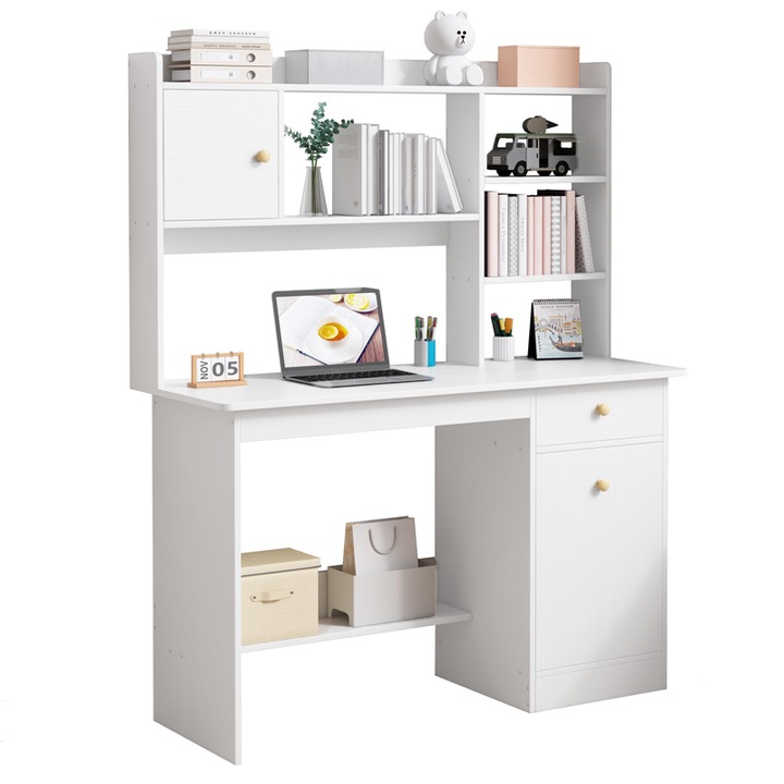 Birou BADU, 120 x 45 x 146 cm, include 7 sertare culoare, alb, mare
