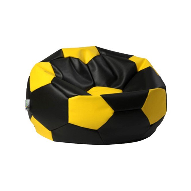 Fotoliu sac tip minge Euroball, Negru cu galben, piele ecologica, QMOBILI