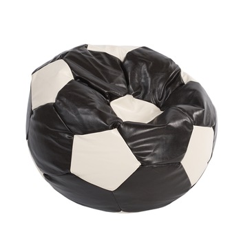 Fotoliu sac tip minge Euroball, Negru cu crem, piele ecologica, QMOBILI Fotoliu sac tip minge Euroball, Negru cu crem, piele ecologica, QMOBILI
