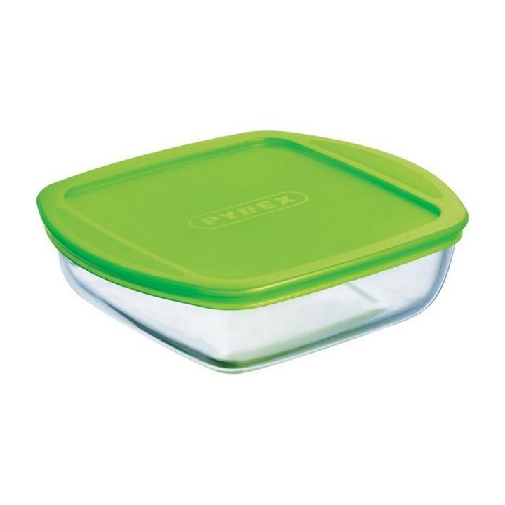 Caserola termorezistenta si capac plastic Pyrex, 25x22x7 cm, 2.2 l
