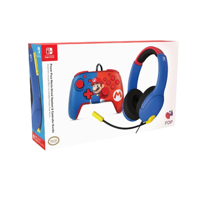 Mario Bundle Airlite Fejhallgató & Mario Power Pose Kontroller Nintendo Switch