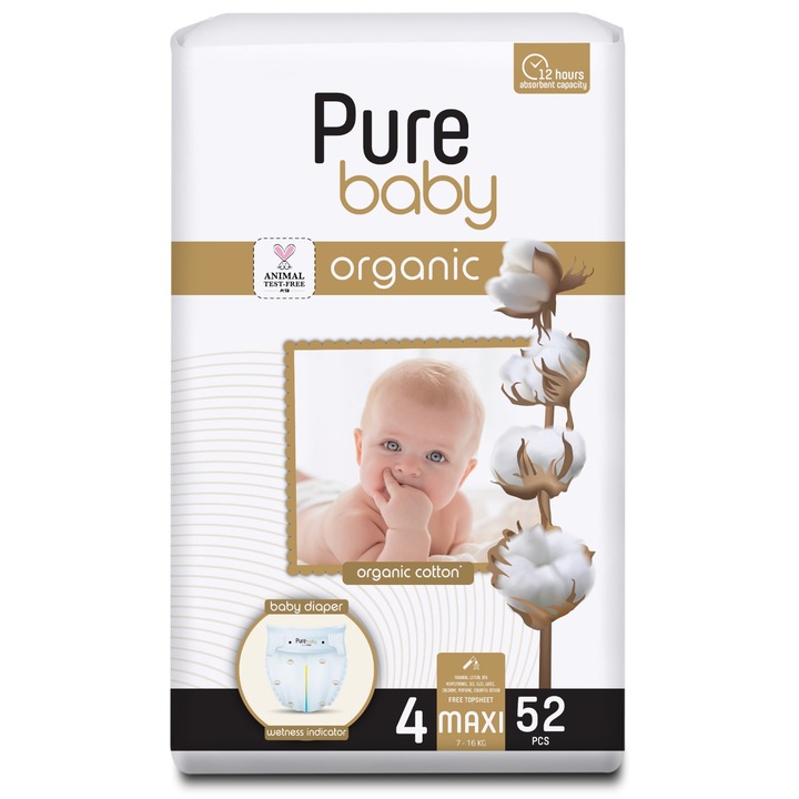 Scutece Pure Baby Nr. 4 (7-16kg) 52 buc./pachet