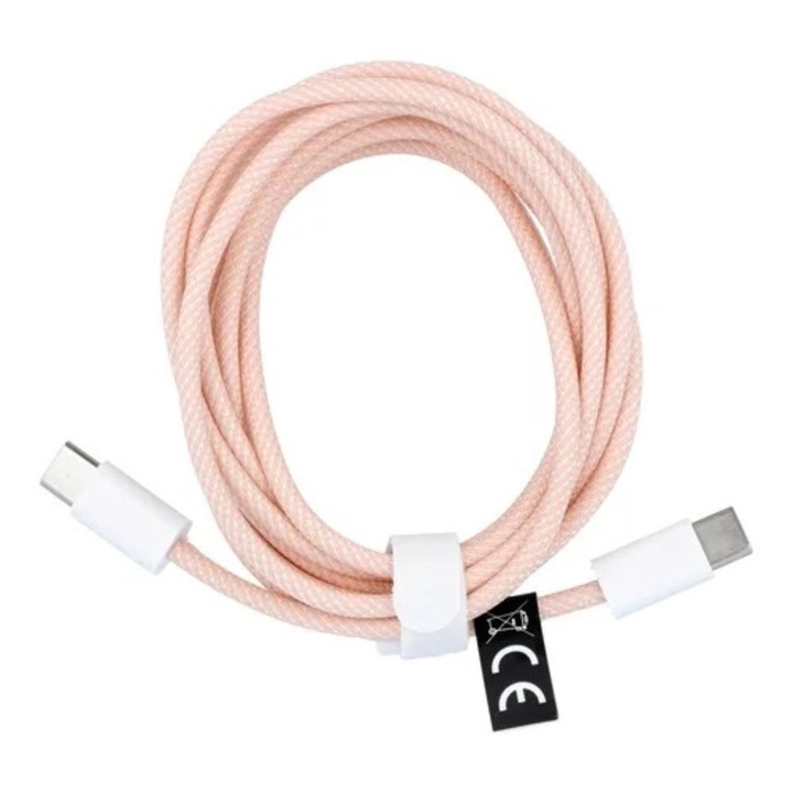 Kábel: Univerzális - Type-C (USB-C) / Type-C (USB-C) pink szövet kábel 2m, 60W