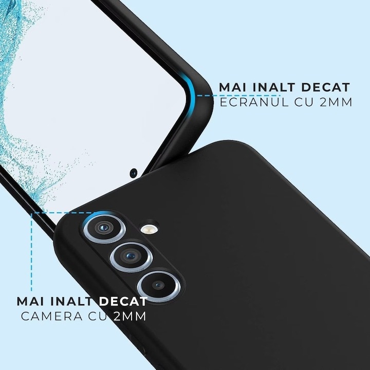 Set Folie si Husa pentru Samsung A55 5G Daden® Silicon Soft, Ultra Slim, Protectie sporita, Interior de microfibra, Negru