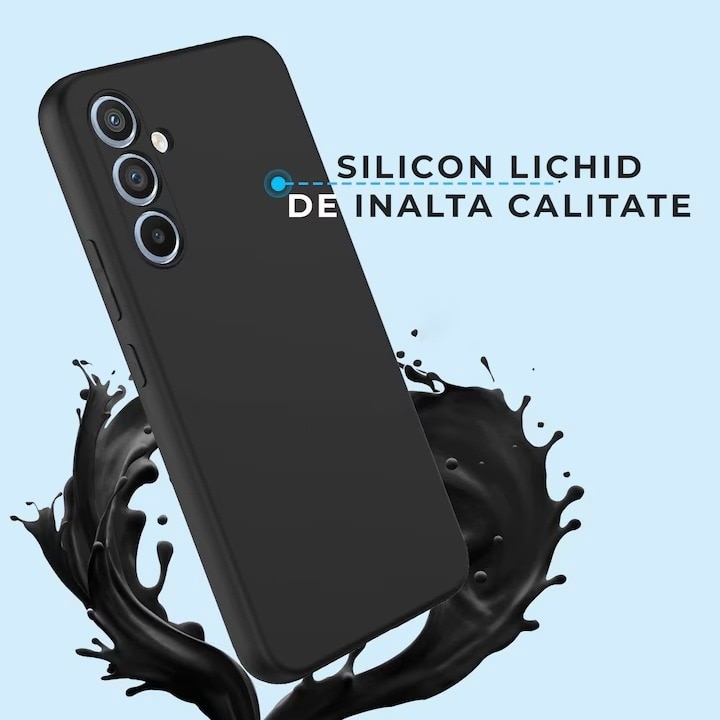 Set Folie si Husa pentru Samsung A55 5G Daden® Silicon Soft, Ultra Slim, Protectie sporita, Interior de microfibra, Negru
