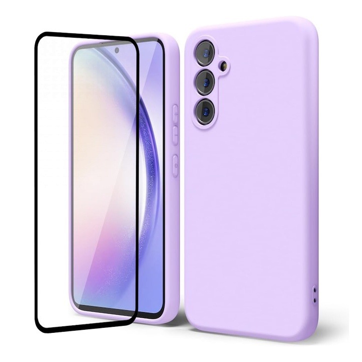Комплект протектор и калъф за Samsung A55 5G Daden Silicone Soft, ултра тънък, повишена защита, вътрешност от микрофибър, Lavender