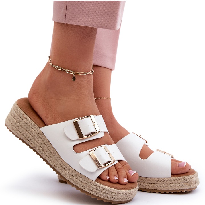 Дамски кожени чехли Zaloemi, Бял