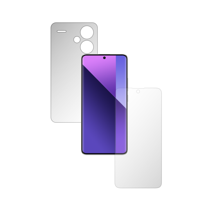 Set 2X Folii de Protectie Full-Body Folie24, pentru Xiaomi Redmi Note 13 Pro+ Plus, Acoperire Simple, Ecran + Spate, 1 Set Ultra-Clear + 1 Set Mate, Adezive, Flexibile cu Auto Regenerare