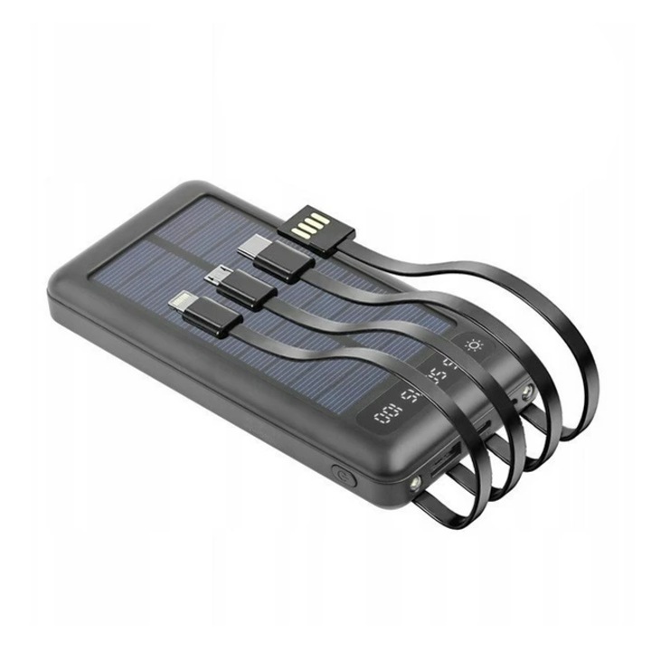 Baterie externa CD281, panou solar, 4 cabluri, 12000mAh