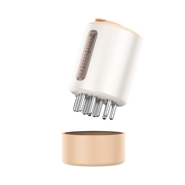 Aplicator electric pentru scalp, incarcare USB, masaj cu bile cu role, ghidaj lichid vibrator, tratament cu lumina rosie, 15ml, lavabil, alb