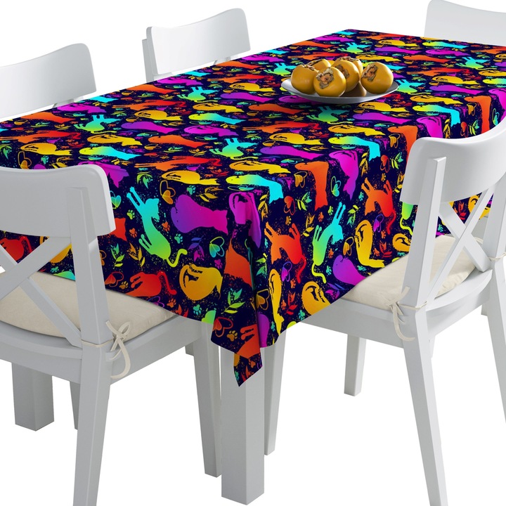 Abrosz, Színes macskák, Poliészter, Téglalap, Méret: 140 cm x 200 cm, TDX375/200