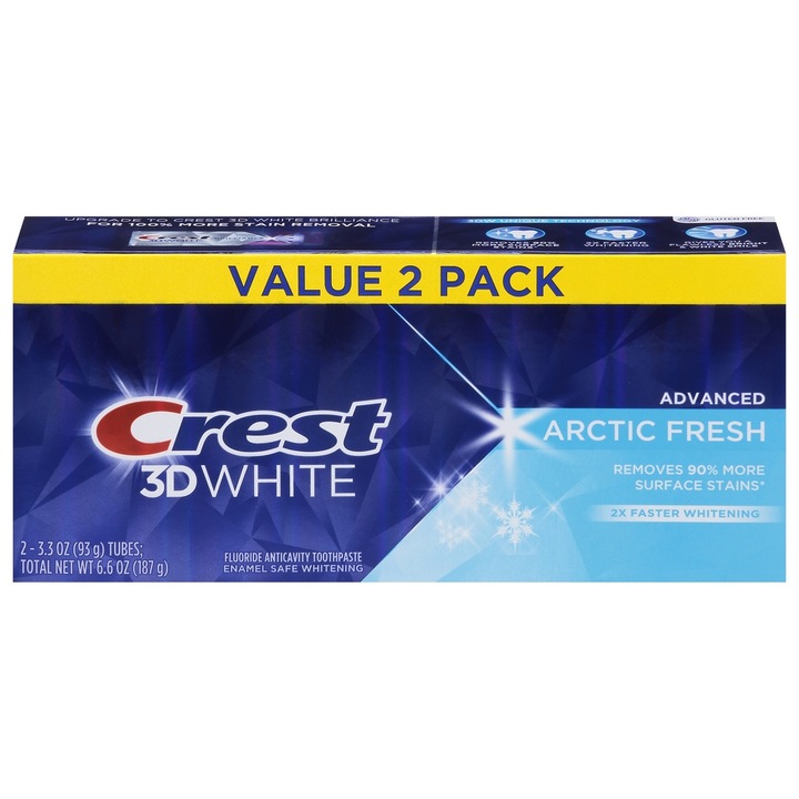 2 db-os fogkrém készlet, Crest 3D fehér, Arctic Fresh, fogfehérítő hatás és friss lehelet, 93 gr