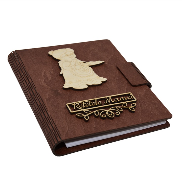 Тетрадка за рецепти на мама с дървени корици, А5, Piksel, кафява, включен дървен химикал