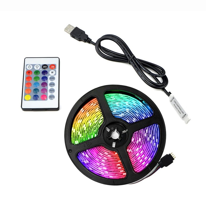 RGB LED лента, ТВ фоново осветление, дистанционно управление, 3м