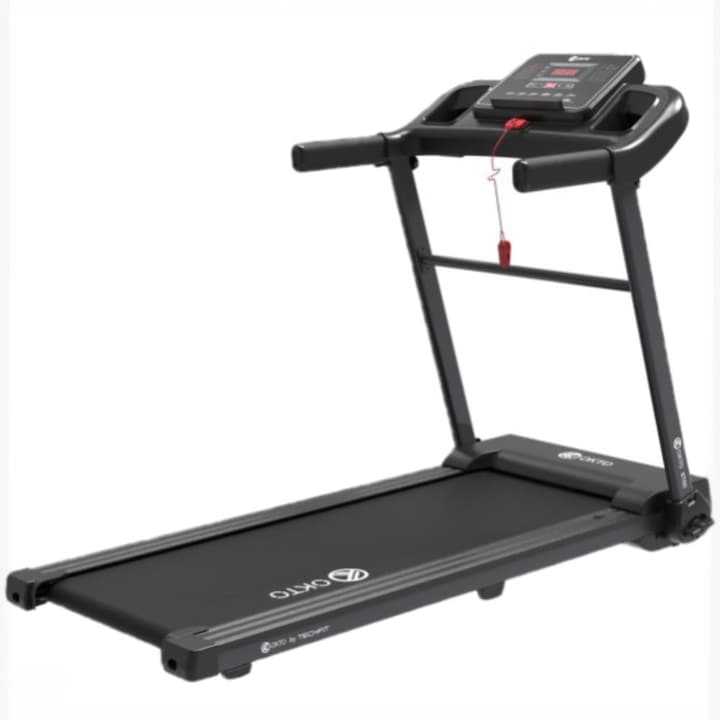 Banda de alergat OKTO by TECHFIT® 8T60, Motor 2.5 cai putere, Bluetooth-Zwfit/Kinomap, Sistem de Amortizare, Viteza 1-12km/h,12 Programe, Roti Transport, 2xSuport pahar/sticla antrenament