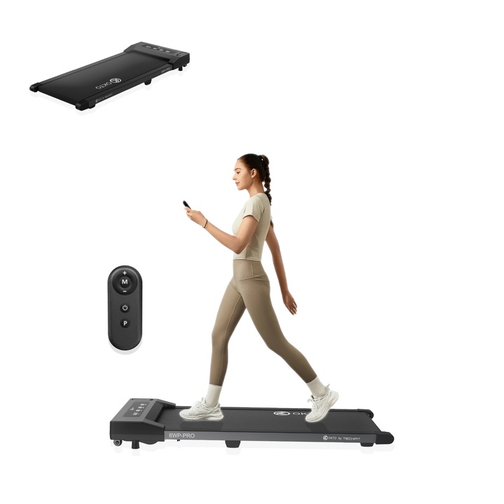 Banda de alergare OKTO by TECHFIT® 8WP-PRO, Putere maxima 2 cai putere, 12 Programe, Utilizator 100 Kg, Viteza 1-6 Km/h, Filtru EMC, Roti transport