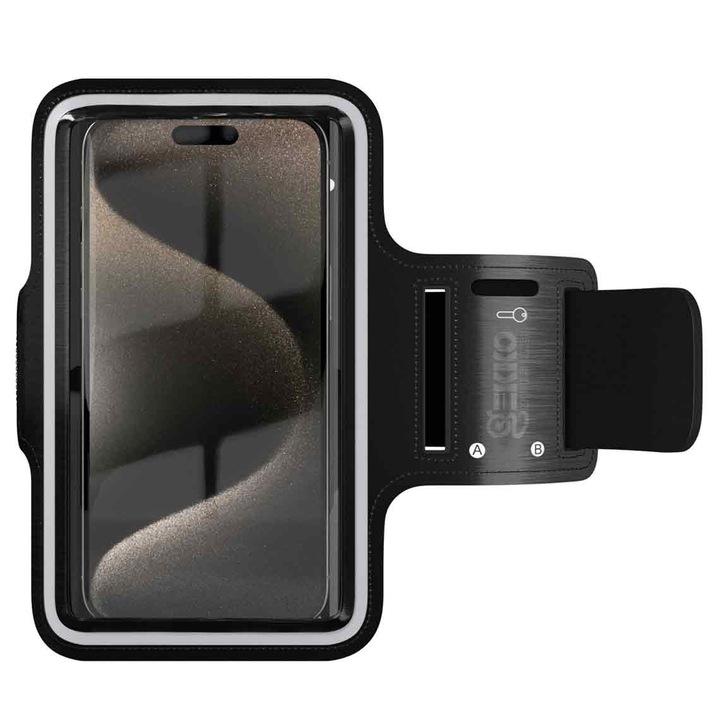 Husa Gekko Sport, pentru telefon cu diagonala de pana la 6.7 inchi, prindere brat, universala cu banda reflectorizanta, din neopren, Unisex Sweatproof, Neagra (IT-MAB01)