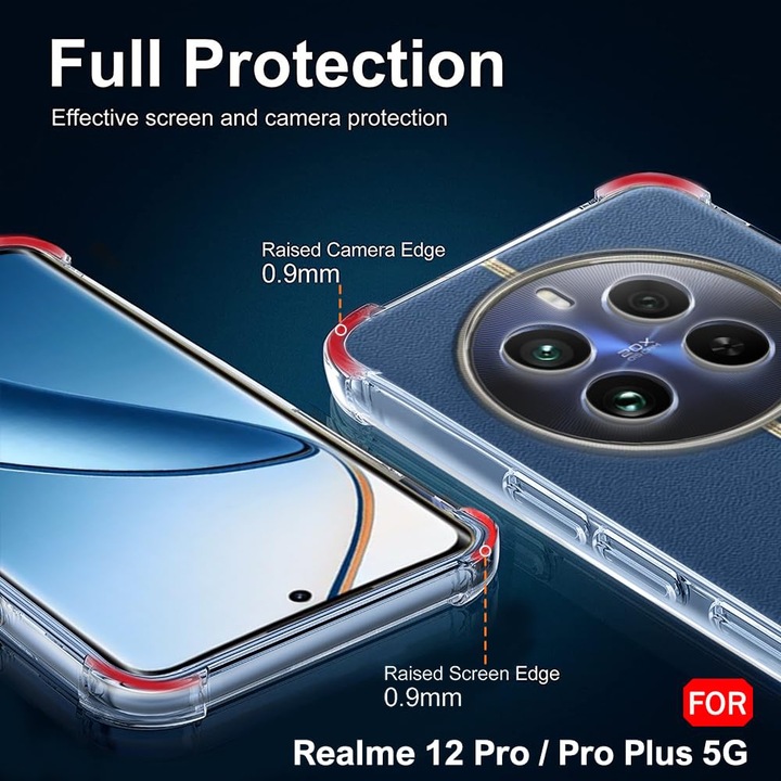 Husa protectie Mat-Tech compatibila cu Realme 12 Pro / 12 Pro Plus 5G, Protectie Camera, Colturi anti-soc, Decupaje Precise, Rezistenta la impact, Margini ridicate pentru protectia ecranului, Transparenta