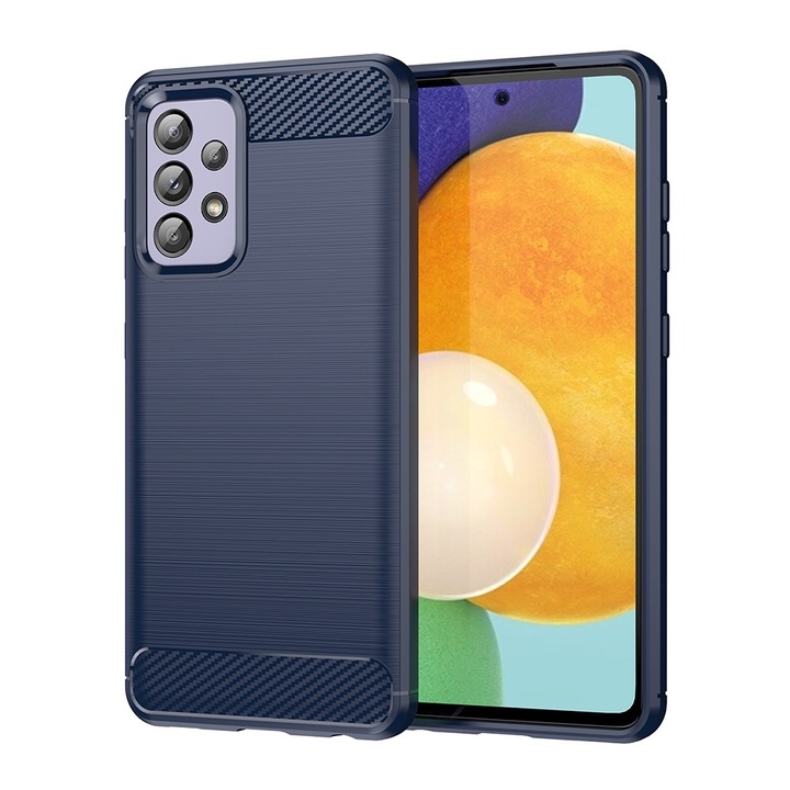 Husa Flexibila Antisoc compatibila cu Samsung Galaxy A52 5G, Galaxy A52 4G, Carbon YOUniversal, Extra Protective, Margini usor ridicate, Albastru