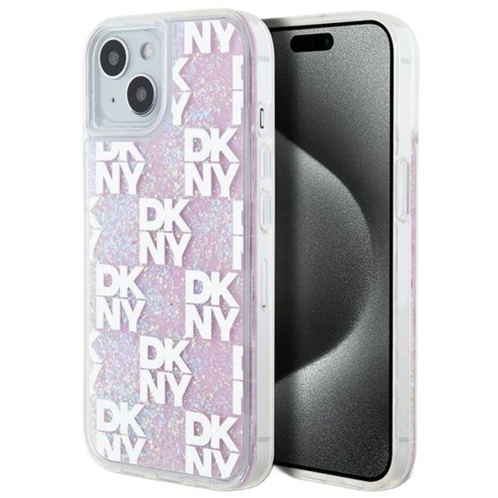 DKNY Liquid Glitter Multilogo tok kompatibilis iPhone 15 / 14 / 13 Pink telefonnal