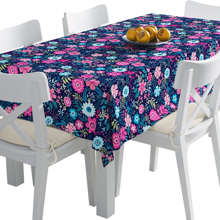 Abrosz, kis színes virágok, Poliészter, Téglalap, Méret: 140 cm x 110 cm, TDX444/110