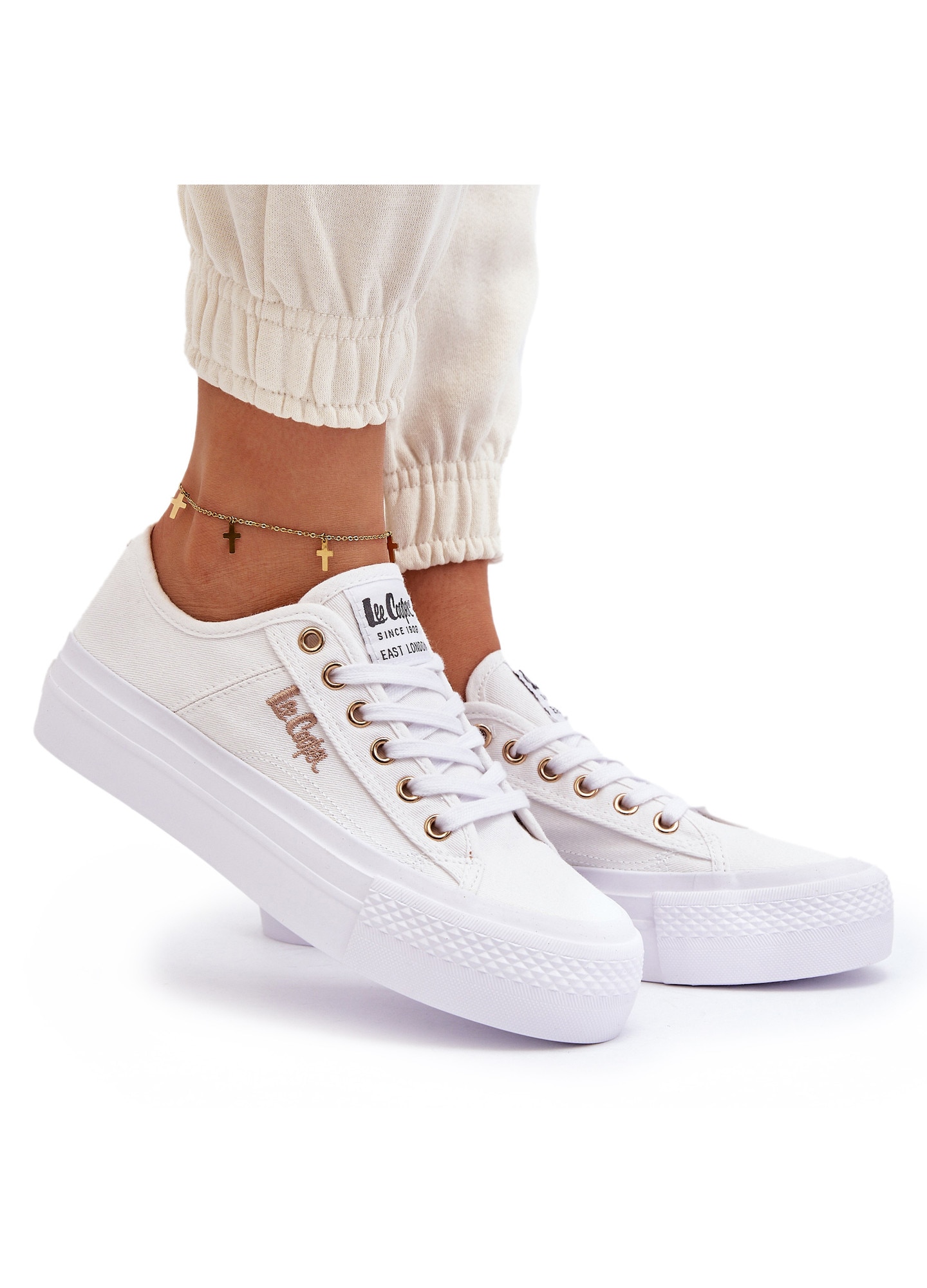 Sneakers albi de dama cu platforma Lee Cooper LCW-24-31-2725 36