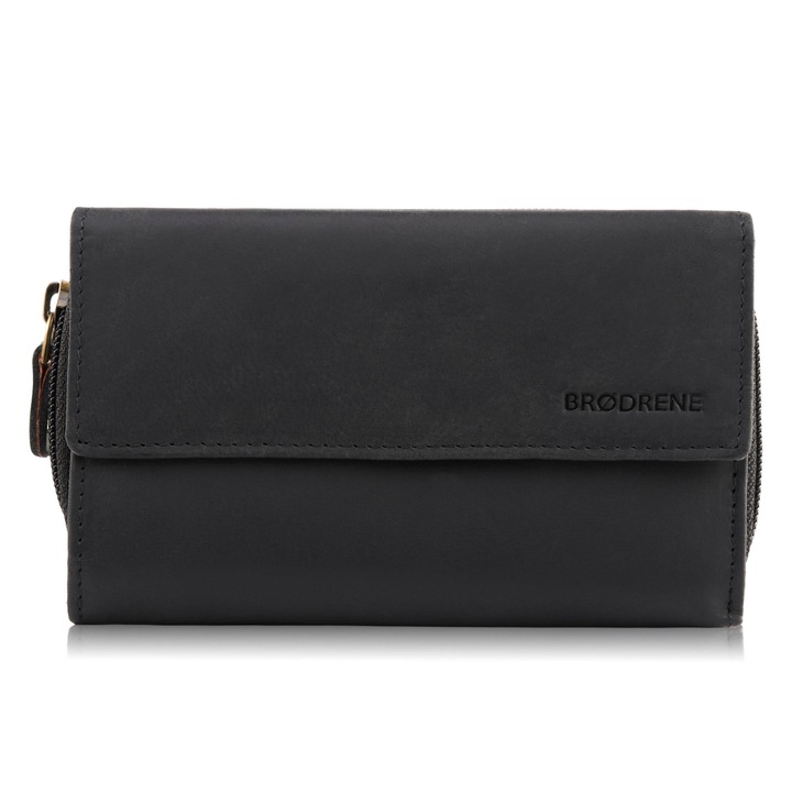 Portofel de dama din piele Femei Brodrene G-89 16x10x3, 5 Negru, Negru, 16 x 10 x 3,5 cm