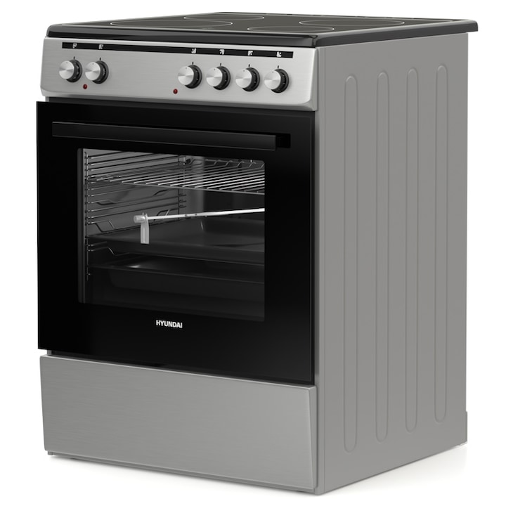 Tűzhely kerámialappal Hyundai HCVC22-6560V/XP, Rotisserie, 60cm, Többfunkciós elektromos sütő 69 l, Nyomógombok, 9 program, Rozsdamentes acél