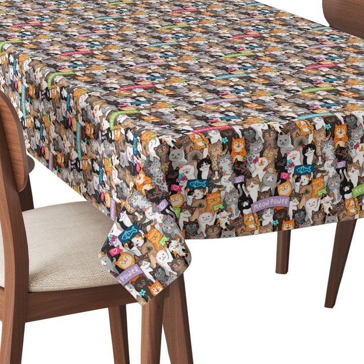 Abrosz, Macskaparádé szlogenekkel, Poliészter, Téglalap, Méret: 140cm x 350cm, TDX534/350