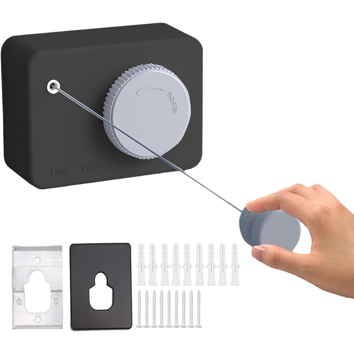 Teleszkópos ruhaszárító, EXCITAT szárító állvány, ABS, falra szerelhető, 4,2 m, Maximális súly 20 kg, Rozsdamentes acél, Beltéri és kültéri használatra, Fekete