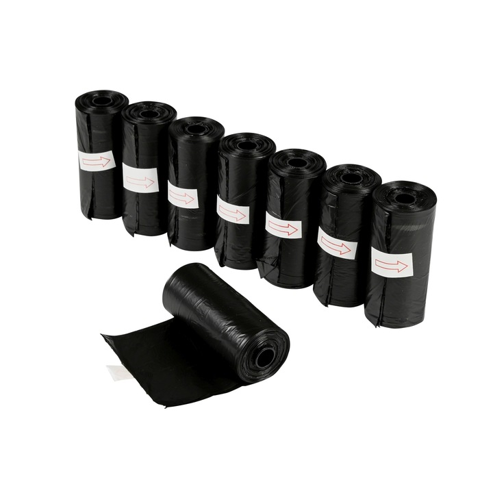Set 8 role saci igienici pentru caini,15 buc/rola, dimensiune sac 22,5 x 29,5 cm, culoare negru