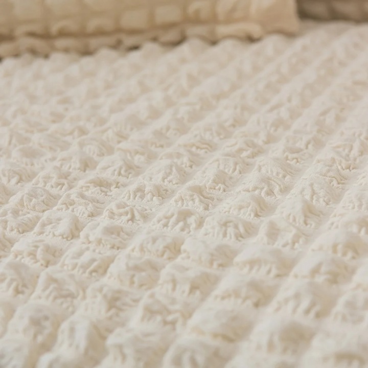 Комплект от 2 калъфа за фотьойл, Креп с волани, Полиестер с ликра, Слонова кост