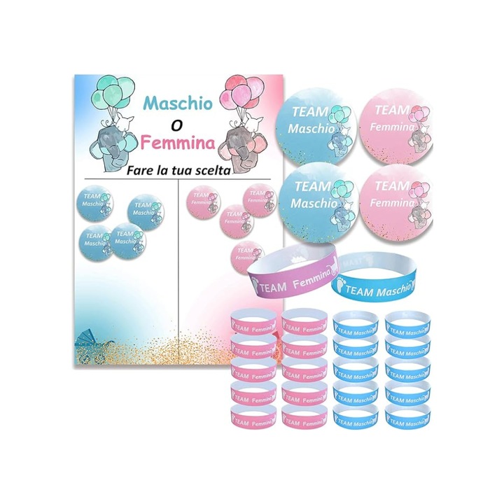 Интерактивна игра за парти за разкриване на пола на бебето, в италианско, розово и синьо