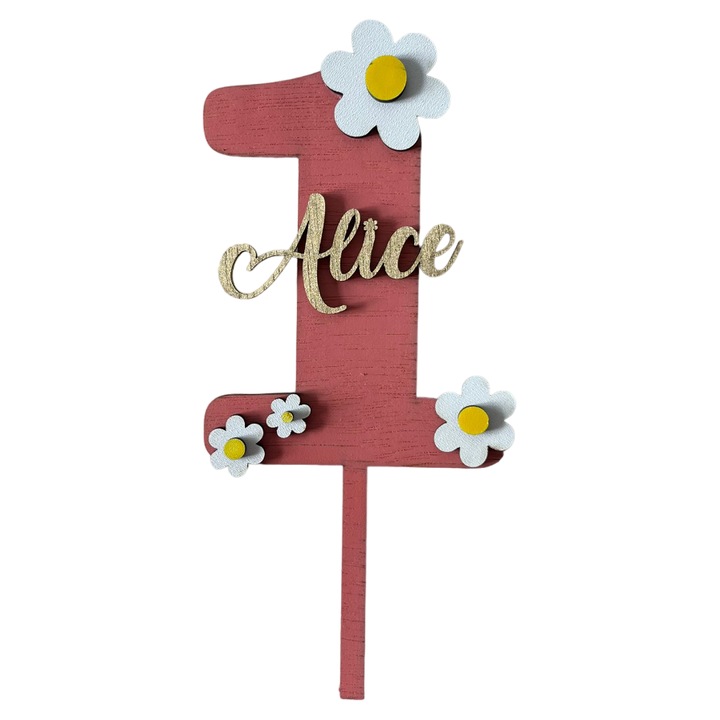 Topper 1 an, fetita, Alice, lemn, 20 cm, ArtemisGift