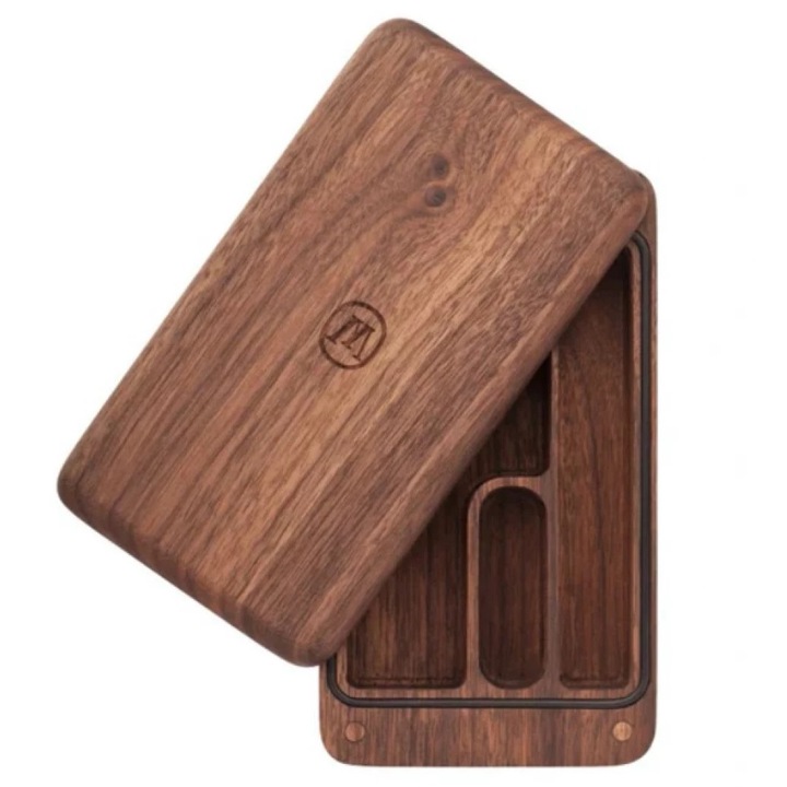 Cutie depozitare tutun si accesorii Marley Natural din lemn Nuc 12 x 7cm, cu capac slide
